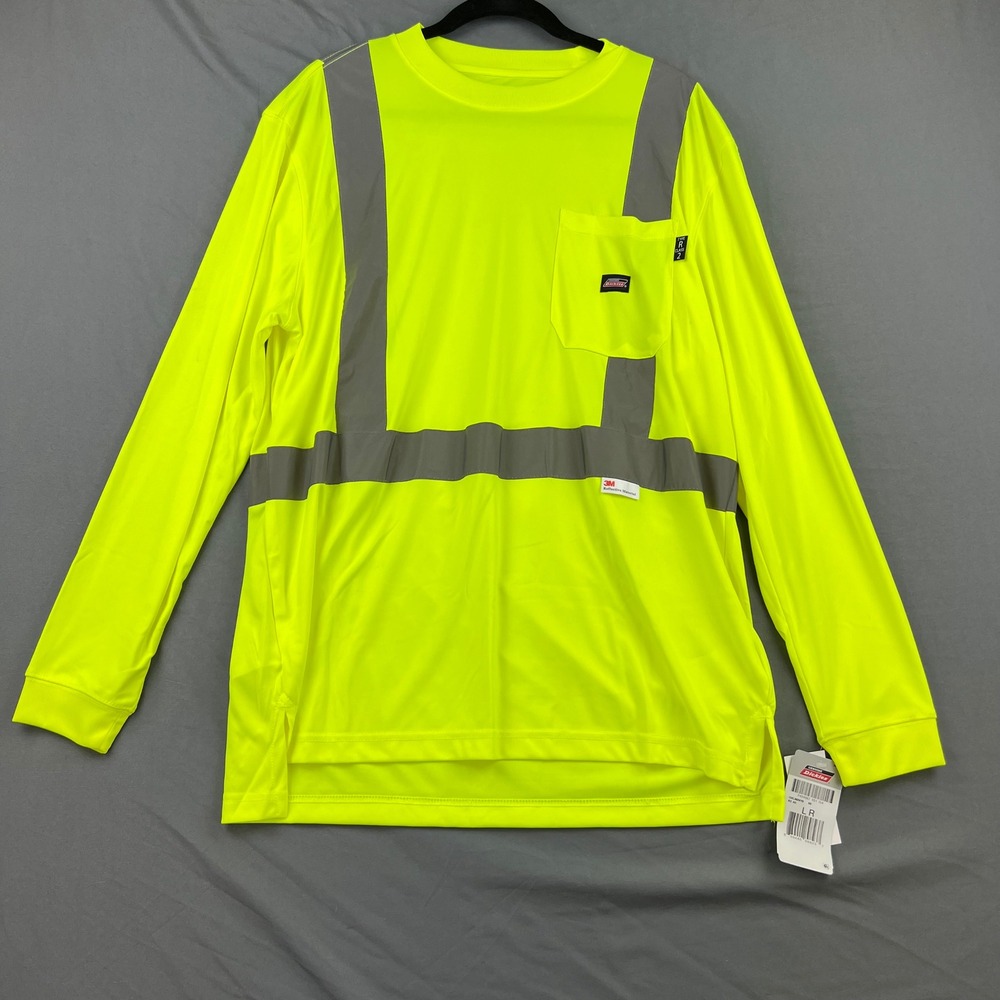 Dickies Safety Shirt Mens Large GVL360VY9 Yellow Reflective Work Tee NWT Flaw